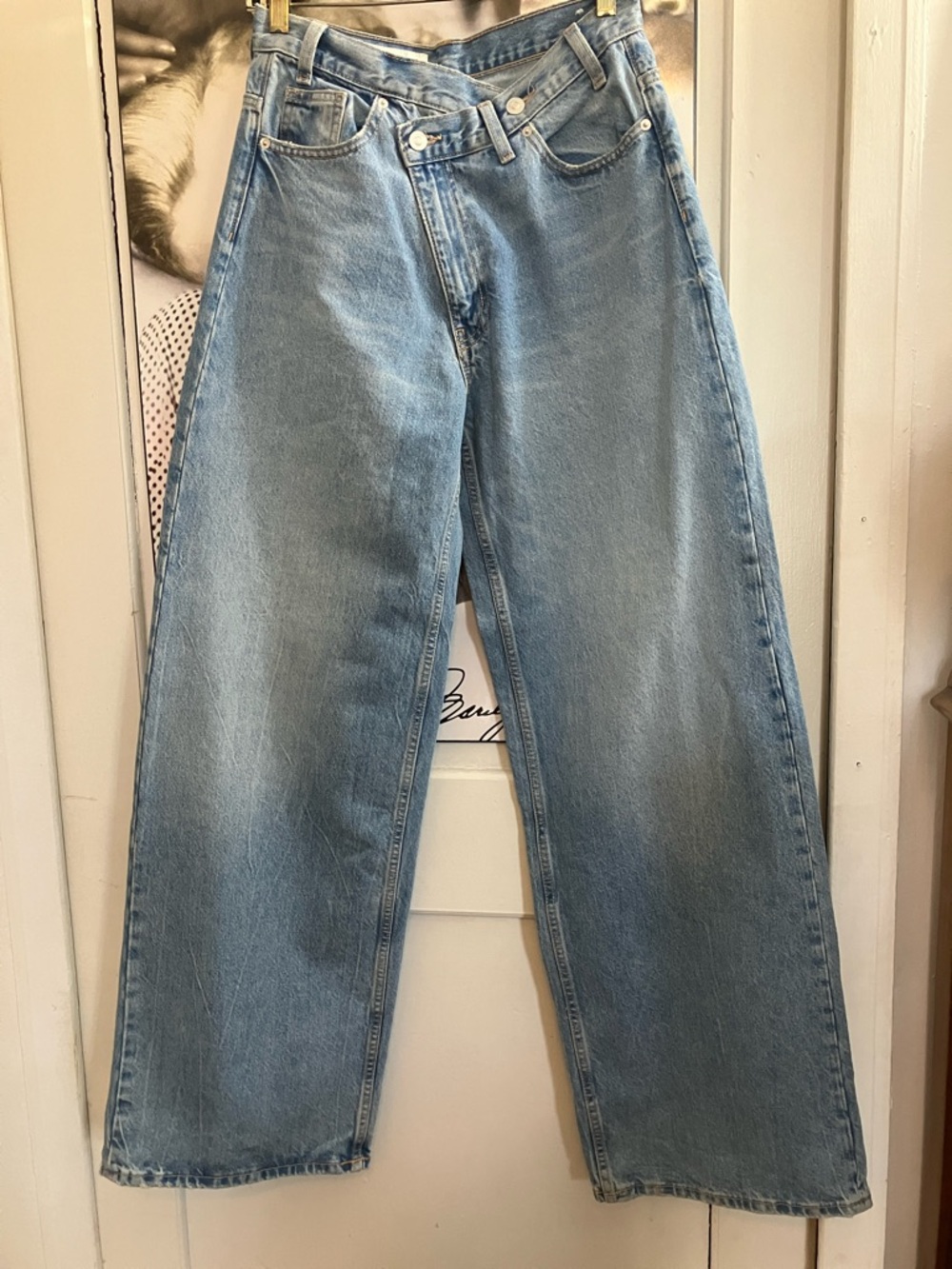 Zara White washed Crossover Waist Wide Leg Jeans 100% Cotton Size 4/26 - Picture 3 of 4